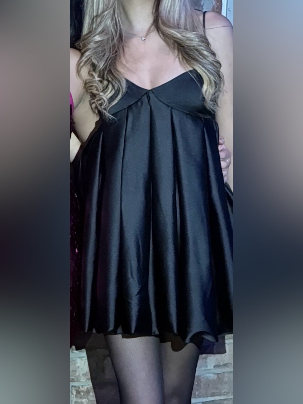 H&M - Divided Black satin pleated bubble-hem mini dress
